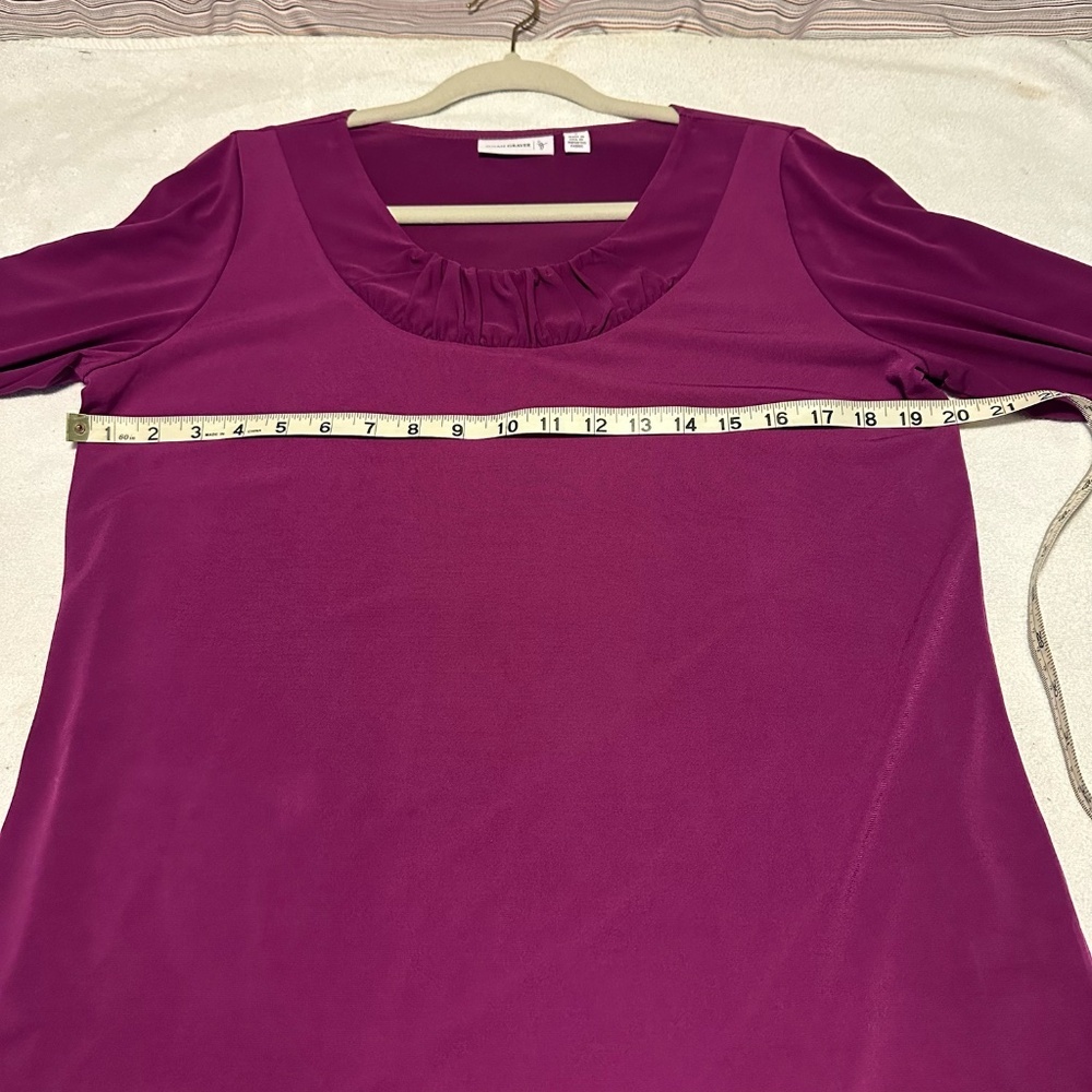 SUSAN GRAVER Solid Dark Pink / Purple Liquid Knit 3/4 Sleeve Top, Small, GUC - Picture 8 of 10